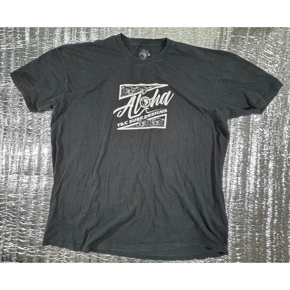 T&C Surf Designs Hawaii Aloha Graphic T-Shirt Mens 2XL Black Short Sleeve Tee